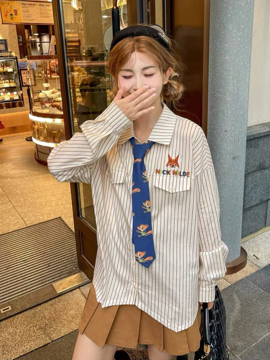 Nick Retro Vibe Stripe Shirt with Tie-ntbhshop