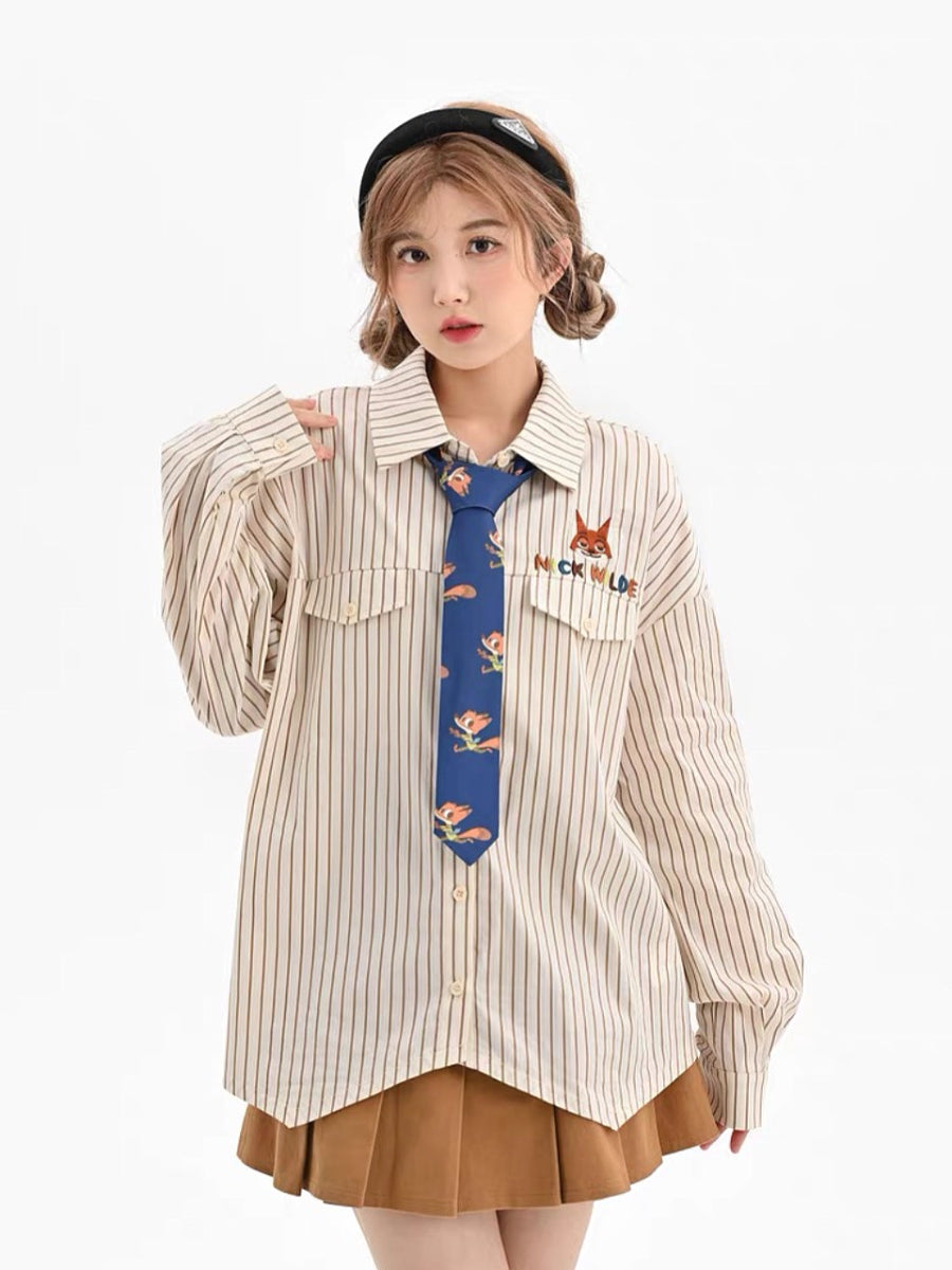 Nick Retro Vibe Stripe Shirt with Tie-ntbhshop