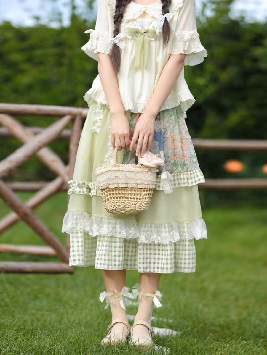 Forest Prince Pastoral Gingham Lace Skirt-ntbhshop