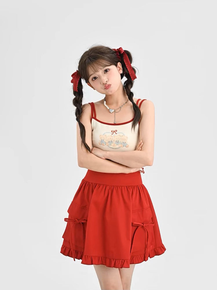 Ruby Ribbon High Waist Umbrella Skirt-ntbhshop