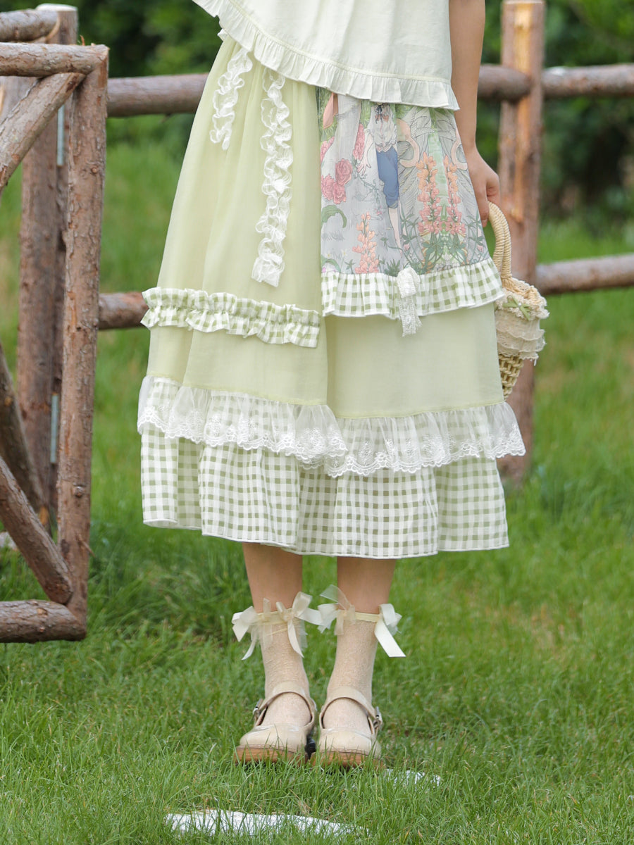 Forest Prince Pastoral Gingham Lace Skirt-ntbhshop