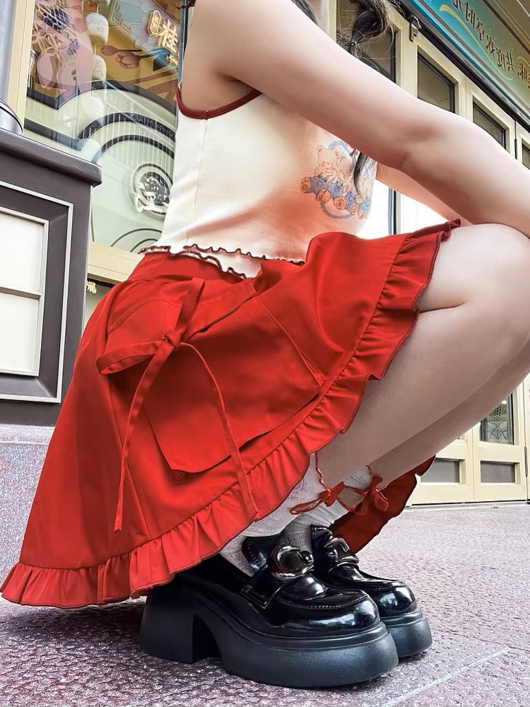 Ruby Ribbon High Waist Umbrella Skirt-ntbhshop