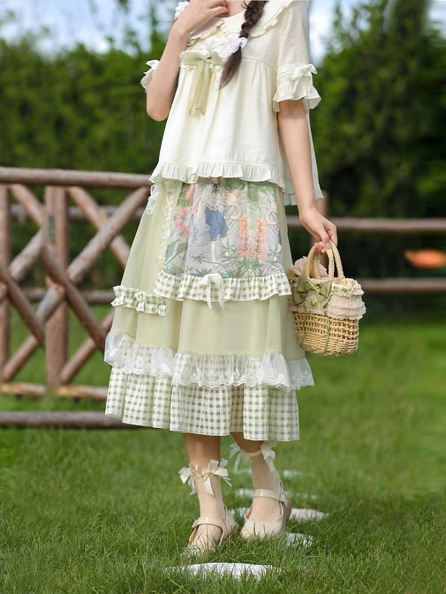 Forest Prince Pastoral Gingham Lace Skirt-ntbhshop