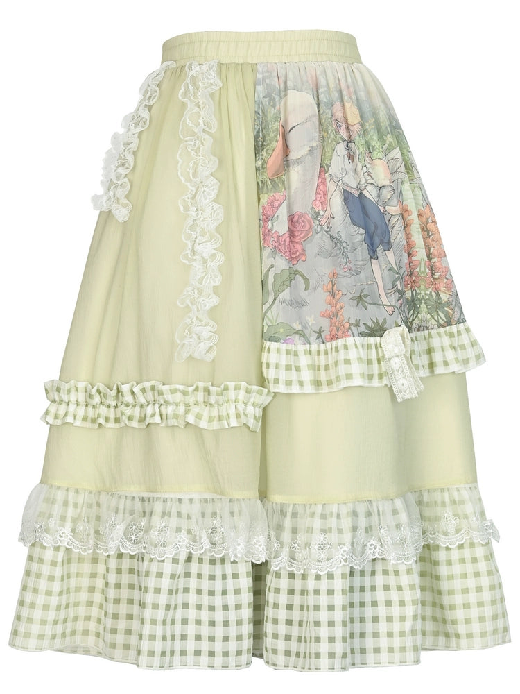 Forest Prince Pastoral Gingham Lace Skirt-ntbhshop