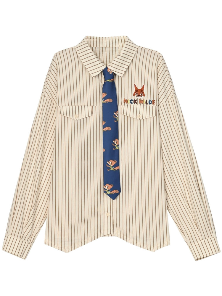 Nick Retro Vibe Stripe Shirt with Tie-ntbhshop